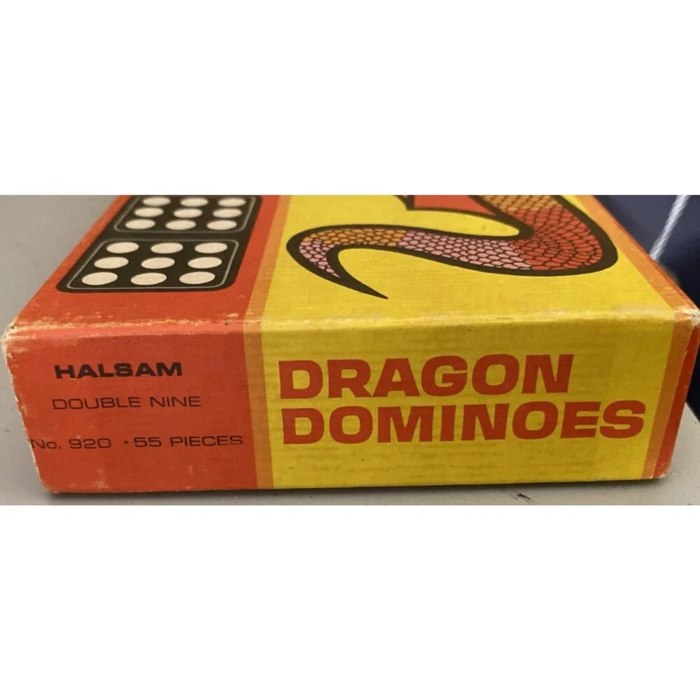 Vintage Halsam Dragon Dominoes Double Nine Set - 1960s Mid-Century Retro Game -